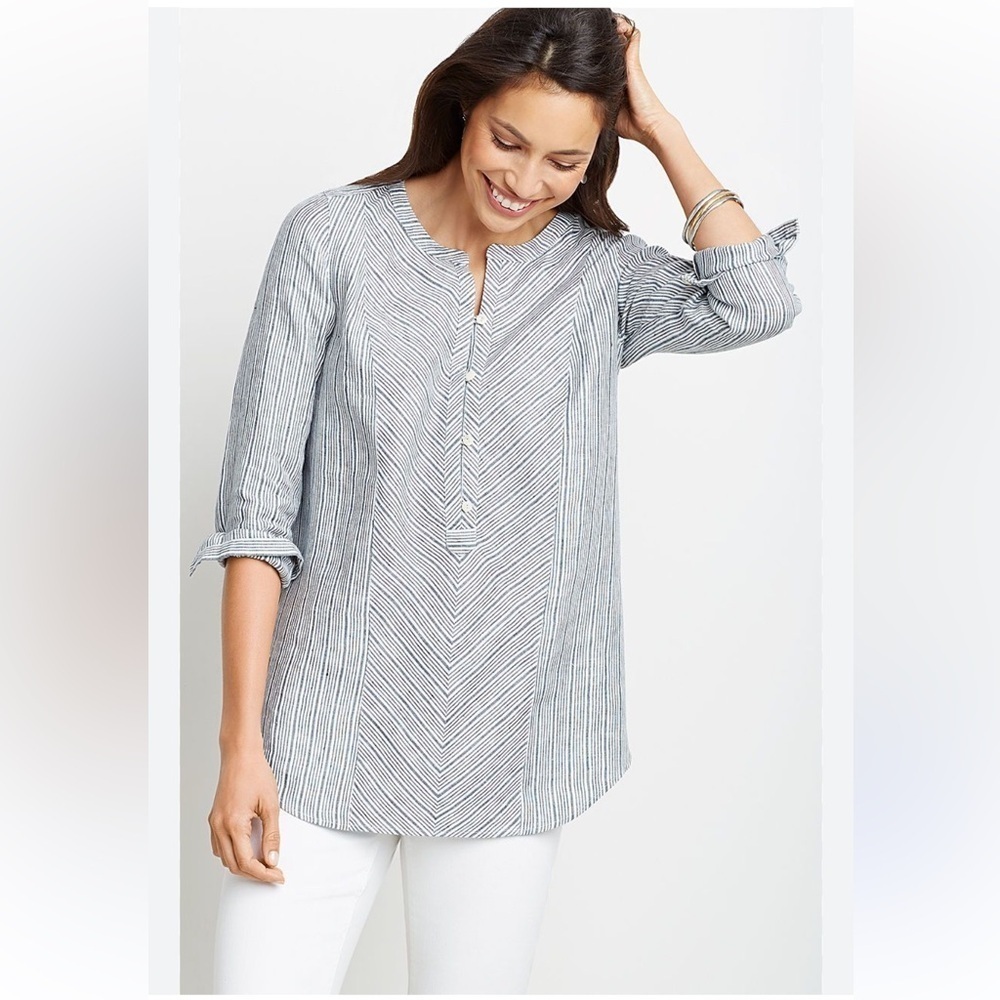 J. Jill Black and White Striped Linen Top